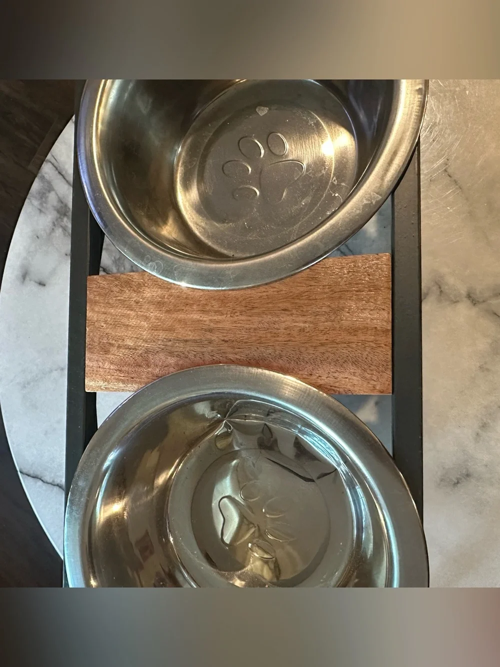 Elevated Double Pet Bowl Stand with Stainless Steel Bowls - Black & Silver